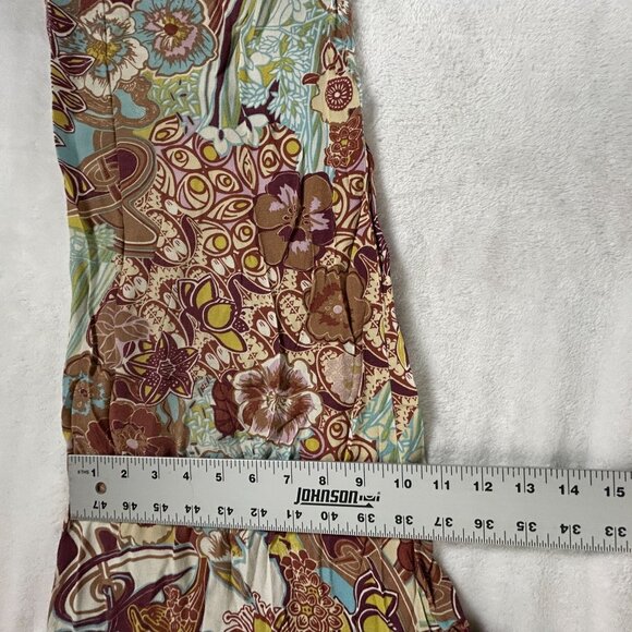 Loco Lindo Womens Floral Print Capri Pants Brown Elastic Waist Lightweight - Picture 9 of 10